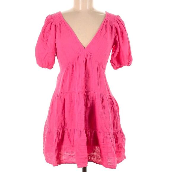 XÍRENA 100% Cotton Gauze Muslin Nissa Tiered Puff Sleeve Mini Coquette Dress XS - Picture 2 of 9